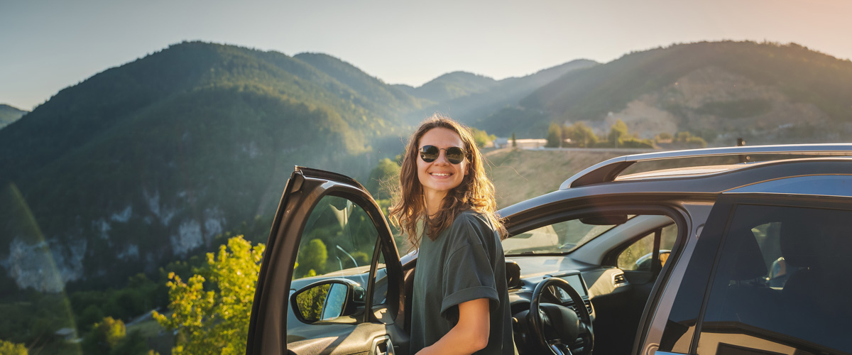Young woman on a road trip.