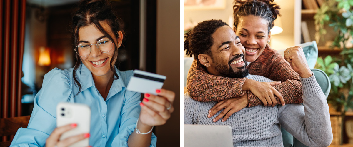 Woman smiling looking at phone